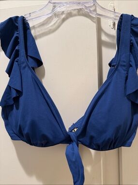 Bleu Rod Beattie Royal Blue Ruffled Tie-Front Bikini Top